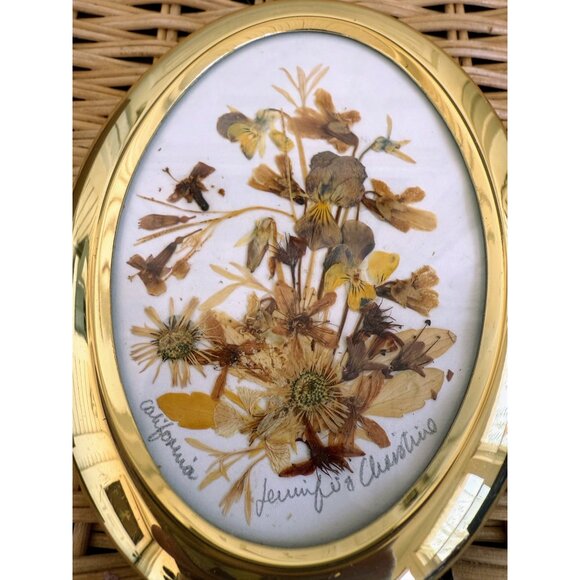 Vintage 70s Dried Real Flowers California Easel Gold Frame Tabletop - Picture 15 of 15